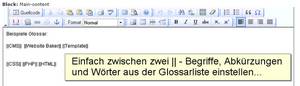 Glossar Modul Verwendung im Backend
